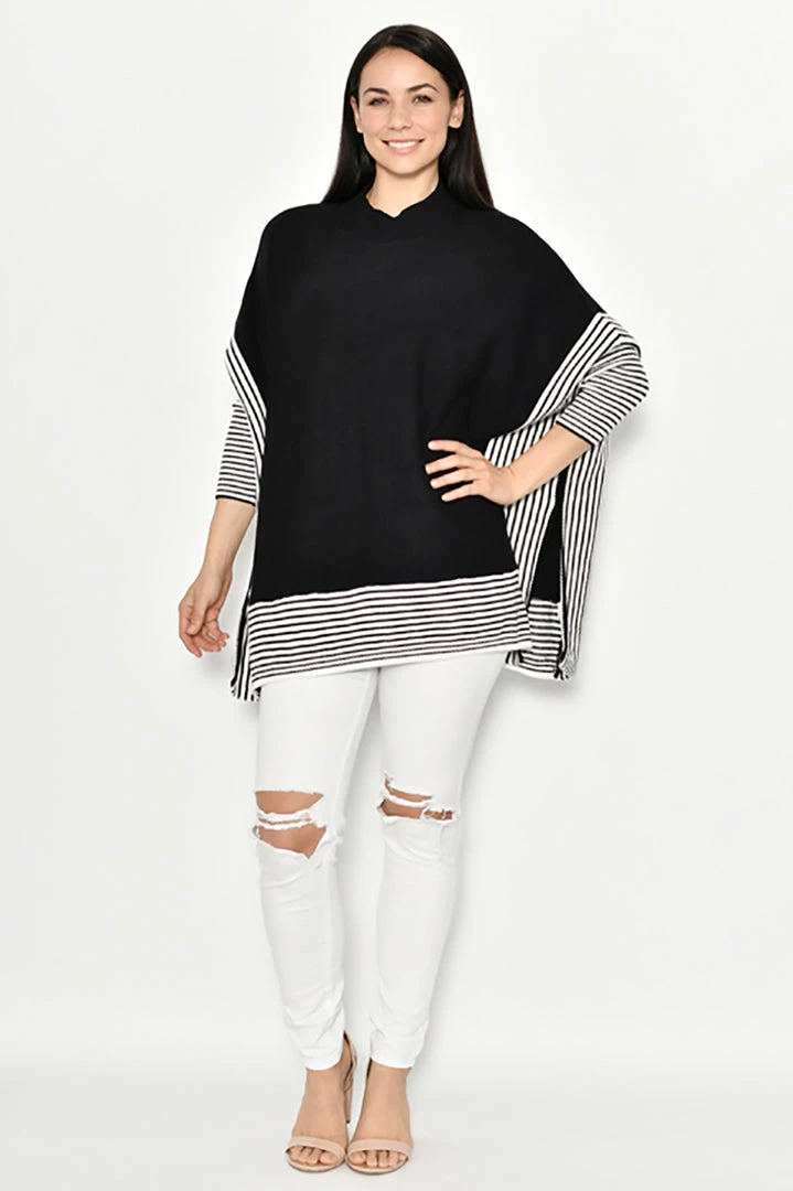 Cali & Co Stripe Hem Poncho Jumper | Black | CC8 Knitwear/Jumpers 1 Cali & Co Stripe Hem Poncho Jumper | Black | CC8 Knitwear/Jumpers