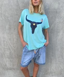 Hammill + Co Summer Bull Tee | Aqua | HC21 Tops