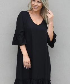 Freez Frilled Shift Dress - Black - FZ5 5 Freez Frilled Shift Dress - Black - FZ5