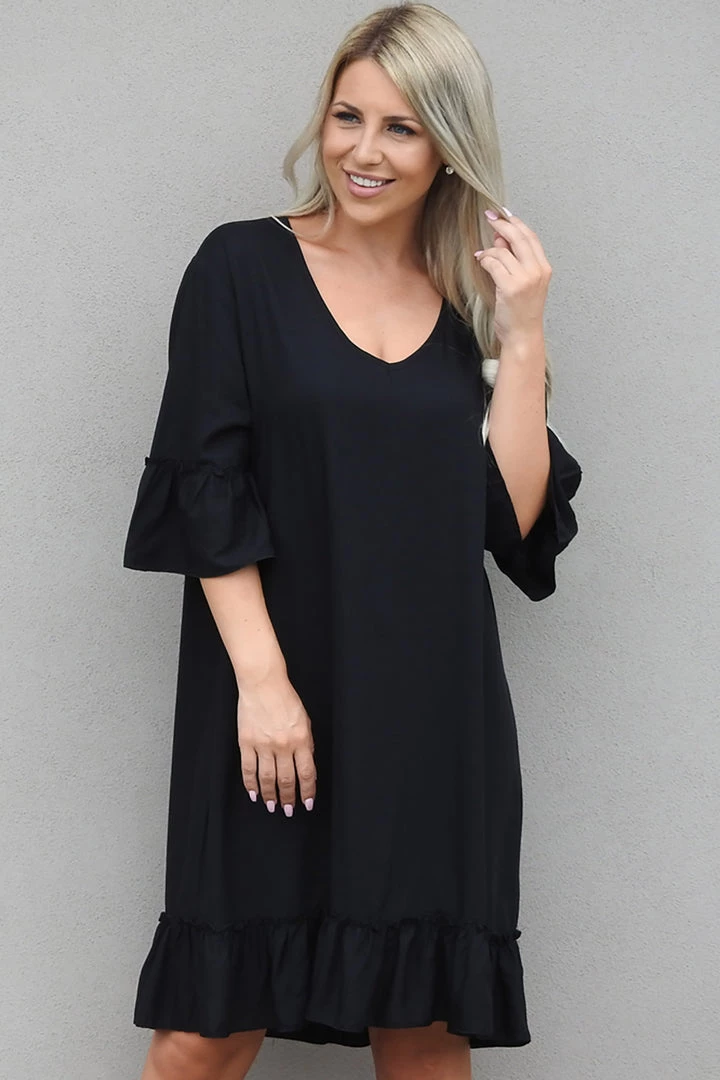 Freez Frilled Shift Dress - Black - FZ5 3 Freez Frilled Shift Dress - Black - FZ5