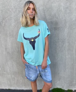 Hammill + Co Summer Bull Tee | Aqua | HC21 Tops