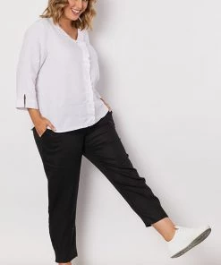 Gordon Smith Jersey Waist Linen Pants | Black | GS3