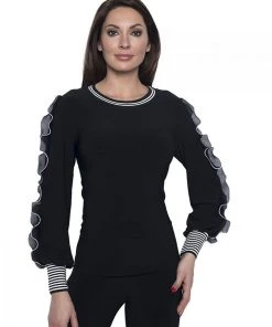 Frank Lyman Ruffle Sleeve Striped Cuff Top