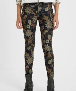 Desigual Clothing Floral Skinny Jeans - Navy - D7