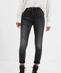 Desigual Clothing Nikisha Charcoal Skinny Jeans | Wash Black | D13