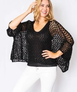The Italian Closet Netta Open Weave Top | Black | Tic6 Clothing