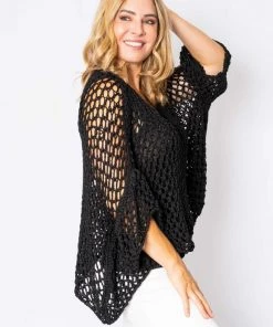 The Italian Closet Netta Open Weave Top | Black | Tic6 Clothing