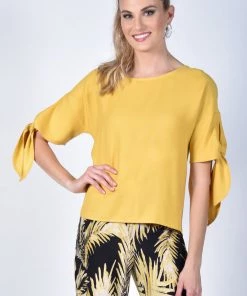 Frank Lyman Yellow Tie Sleeve Top - FL6 Tops