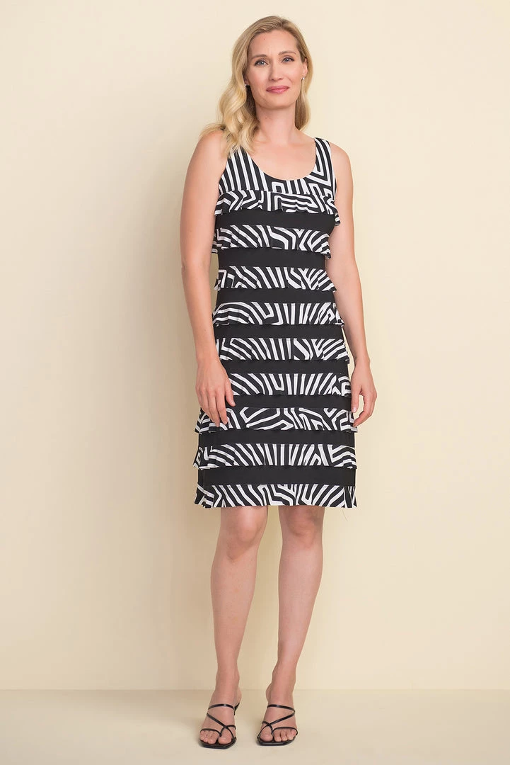 Joseph Ribkoff Black & Cream Ruffle Dress Clothing 1 Joseph Ribkoff Black & Cream Ruffle Dress Clothing