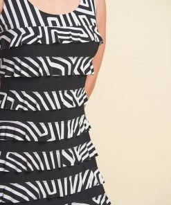 Joseph Ribkoff Black & Cream Ruffle Dress Clothing 5 Joseph Ribkoff Black & Cream Ruffle Dress Clothing