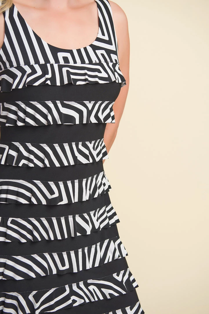 Joseph Ribkoff Black & Cream Ruffle Dress Clothing 3 Joseph Ribkoff Black & Cream Ruffle Dress Clothing