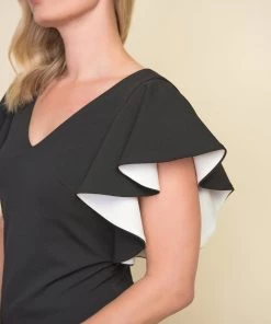 Joseph Ribkoff Black & White Flutter Dress