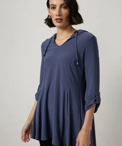 Joseph Ribkoff Tops Eyelet Hooded Top | Mineral Blue | JR36