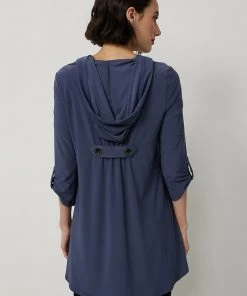 Joseph Ribkoff Tops Eyelet Hooded Top | Mineral Blue | JR36