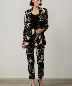 Joseph Ribkoff Cropped Slim Pants | Black/Sand | JR82