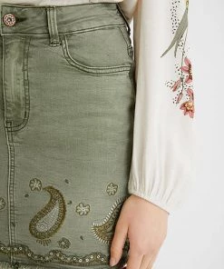 Desigual Short Paisley Denim Skirt | Olive | DG9 S Skirts