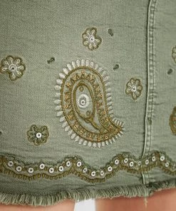 Desigual Short Paisley Denim Skirt | Olive | DG9 S Skirts