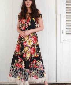 Naudic Dresses Sorento Long Dress | Black Fiesta | ND2s