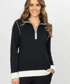 Bromley Trim Polo Shirt | Black & White | B3 Tops