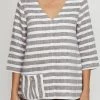 Ping Pong Clothing V Neck Linen Stripe Top - Mocha - PP7