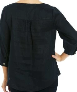 Ping Pong Button Front Linen Top | Black | PP4