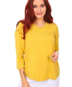 Tops 3/4 Sleeve Bamboo Relaxed Tee | Mustard