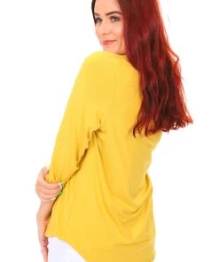 Tops 3/4 Sleeve Bamboo Relaxed Tee | Mustard