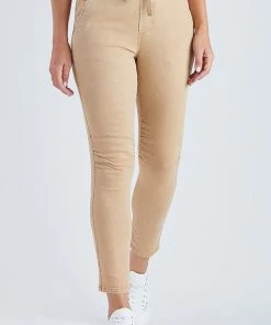 Threadz Tie Front Gathered Jeans | Caramel | TZ20 Clothing