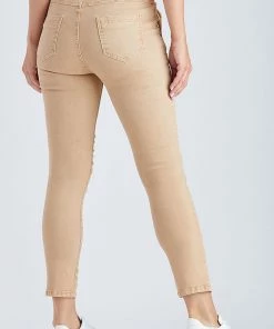 Threadz Tie Front Gathered Jeans | Caramel | TZ20 Clothing