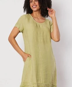 Gordon Smith Ruffle Hem Linen Dress | Celery | GS30 S