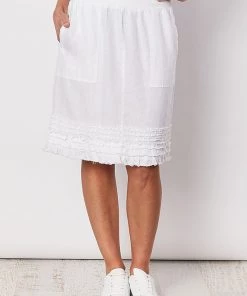 Gordon Smith Ruffled Hem Linen Pull On Skirt | White | GS22