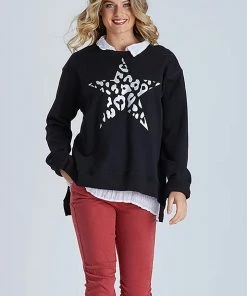 Threadz Foil Print Star Sweat | Black | TZ27 Knitwear/Jumpers
