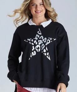 Threadz Foil Print Star Sweat | Black | TZ27 Knitwear/Jumpers