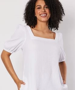 Threadz Tops Square Neck Cotton Top | White | TZ13s