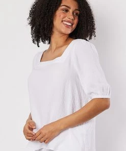 Threadz Tops Square Neck Cotton Top | White | TZ13s