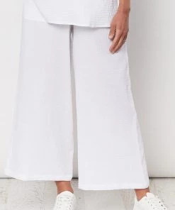 Threadz Textured Cotton Wide Leg Pants | White | TZ14