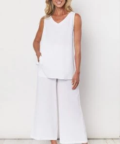 Threadz Textured Cotton Wide Leg Pants | White | TZ14
