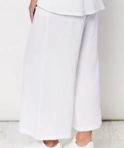 Threadz Textured Cotton Wide Leg Pants | White | TZ14