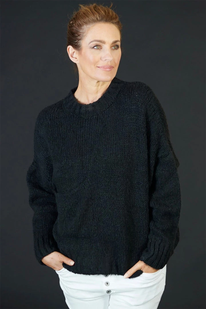 Love From Italy Clothing Pocket Chunky Knit | Black | LFI2 1 Love From Italy Clothing Pocket Chunky Knit | Black | LFI2