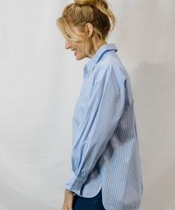 Goondiwindi Cotton Stripe Shirt | Blue White Tops