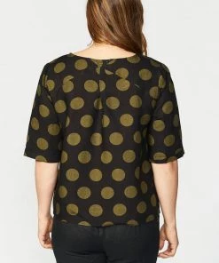 See Saw Linen Elbow Sleeve 1 Pocket Top - Olive Spot - SS3