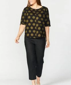 See Saw Linen Elbow Sleeve 1 Pocket Top - Olive Spot - SS3
