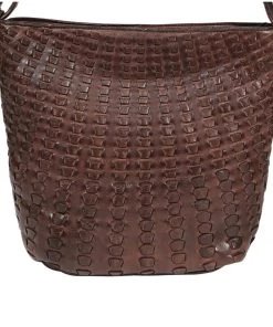Modapelle Vintage Leather Weave Bucket Bag - Chocolate Handbags