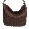 Modapelle Vintage Leather Woven Bucket Bag - Chocolate Handbags