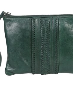 Modapelle Handbags Leather Braid Wristlet | Emerald | ML40