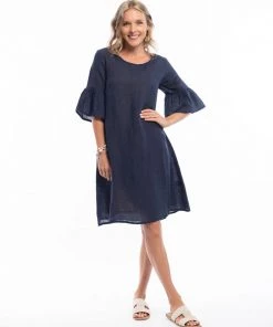 Escape By OQ Pure Linen Dress Free Fit | Navy | ES2 S Clothing