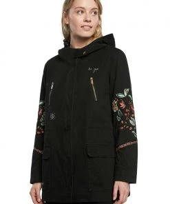 Desigual Clothing Hooded Flowers Parka | Black | DG1