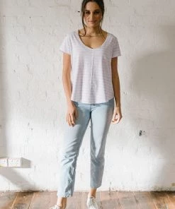 Cloth + Paper + Scissors White And Pale Pink Stripe Tee | S