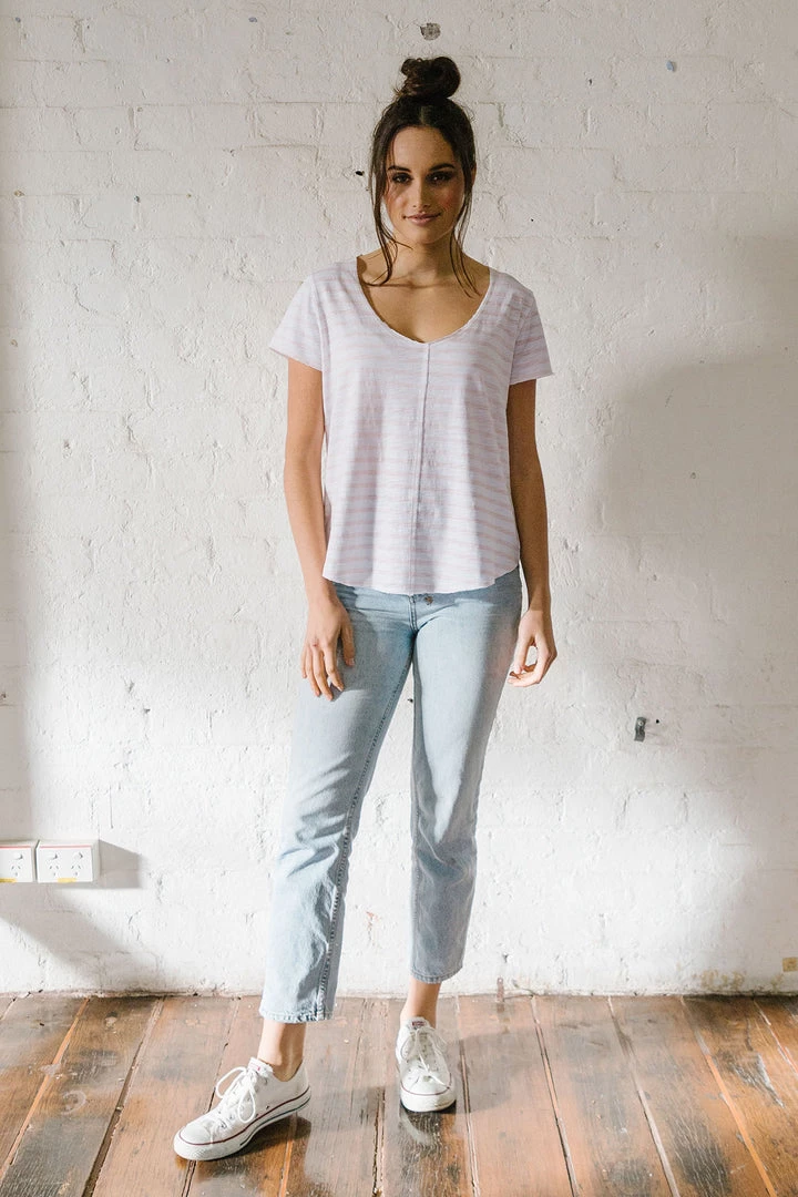 Cloth + Paper + Scissors White And Pale Pink Stripe Tee | S 1 Cloth + Paper + Scissors White And Pale Pink Stripe Tee | S