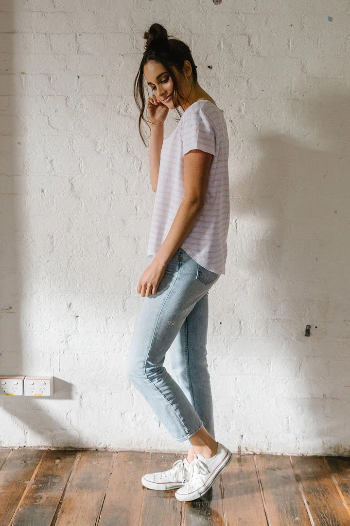 Cloth + Paper + Scissors White And Pale Pink Stripe Tee | S 2 Cloth + Paper + Scissors White And Pale Pink Stripe Tee | S